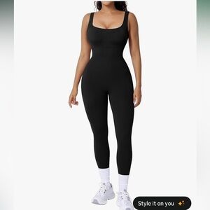 Jumpsuits for Women Built-In Bra Square Neck Ribbed Bodycon Workout Seamless OS